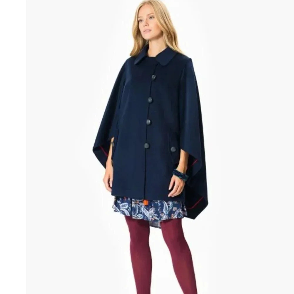 Roman Kaban Lacivert Wool Navy Blue Cape Coat Size Large